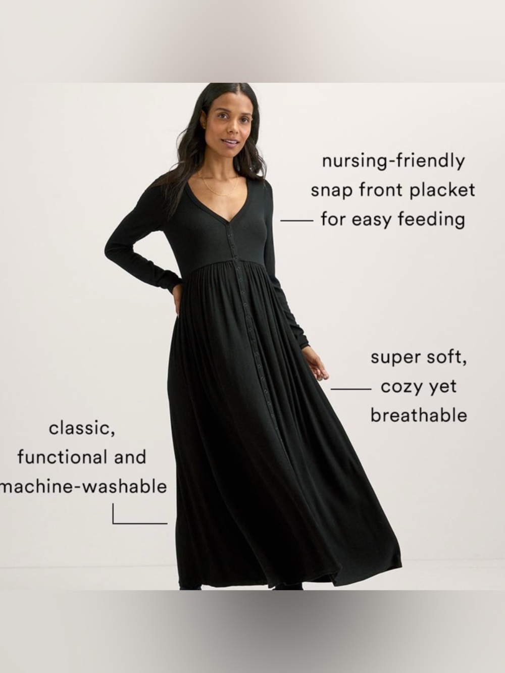 Hatch The Softest Rib Nursing Dress in Black